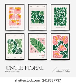 Abstract floral posters template. Modern trendy Matisse minimal style. Tropical jungle. Hand drawn design for wallpaper, wall decor, print, postcard, cover, template, banner. 