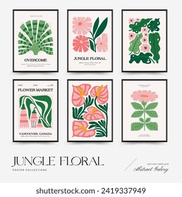 Abstract floral posters template. Modern trendy Matisse minimal style. Tropical jungle. Hand drawn design for wallpaper, wall decor, print, postcard, cover, template, banner. 