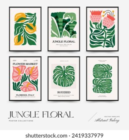 Abstract floral posters template. Modern trendy Matisse minimal style. Tropical jungle. Hand drawn design for wallpaper, wall decor, print, postcard, cover, template, banner. 