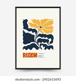 Abstract floral posters template. Modern trendy Matisse minimal style. Pink and blue colors. Hand drawn design for wallpaper, wall decor, print, postcard, cover, template, banner. 