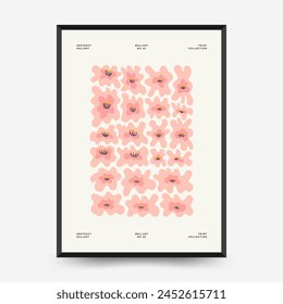 Abstract floral posters template. Modern trendy Matisse minimal style. Pink and blue colors. Hand drawn design for wallpaper, wall decor, print, postcard, cover, template, banner. 