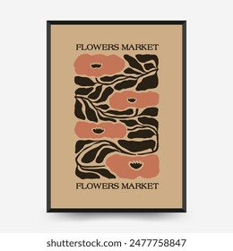 Abstract floral posters template. Modern trendy Matisse minimal style. Pink and blue colors. Hand drawn design for wallpaper, wall decor, print, postcard, cover, template, banner. 