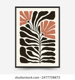 Abstract floral posters template. Modern trendy Matisse minimal style. Pink and blue colors. Hand drawn design for wallpaper, wall decor, print, postcard, cover, template, banner. 