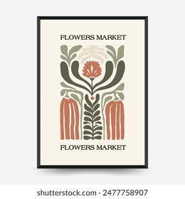 Abstrakte Blumenposter Vorlage. Moderner trendiger Matisse minimalistischer Stil. Rosa und blaue Farben. Handgezeichnetes Design für Bildschirmhintergrund, Wanddekor, Druck, Postkarte, Cover, Vorlage, Banner. 