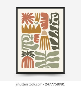 Abstract floral posters template. Modern trendy Matisse minimal style. Pink and blue colors. Hand drawn design for wallpaper, wall decor, print, postcard, cover, template, banner. 