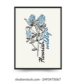 Abstract floral posters template. Modern trendy minimal style. Pink and blue colors. Hand drawn design for wallpaper, wall decor, print, postcard, cover, template, banner. 