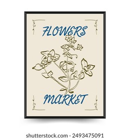 Abstract floral posters template. Modern trendy minimal style. Pink and blue colors. Hand drawn design for wallpaper, wall decor, print, postcard, cover, template, banner. 