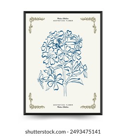 Abstract floral posters template. Modern trendy minimal style. Pink and blue colors. Hand drawn design for wallpaper, wall decor, print, postcard, cover, template, banner. 