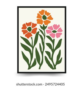 Abstract Floral Posters Template in Modern Trendy Matisse Minimal Style. Hand-Drawn Design. Ideal for Boho Style Poster Designs. Wallpaper, Wall Decor, Prints, Postcards template. Vector illustrations