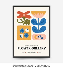 Abstract floral posters template. Modern trendy Matisse minimal style. Pink and blue colors. Hand drawn design for wallpaper, wall decor, print, postcard, cover, template, banner. 