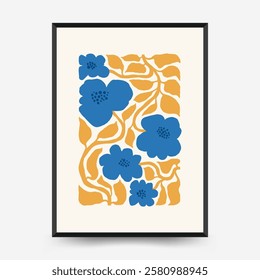 Abstract floral posters template. Modern trendy Matisse minimal style. Pink and blue colors. Hand drawn design for wallpaper, wall decor, print, postcard, cover, template, banner. 