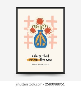 Abstract floral posters template. Modern trendy Matisse minimal style. Pink and blue colors. Hand drawn design for wallpaper, wall decor, print, postcard, cover, template, banner. 