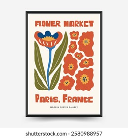 Abstract floral posters template. Modern trendy Matisse minimal style. Pink and blue colors. Hand drawn design for wallpaper, wall decor, print, postcard, cover, template, banner. 