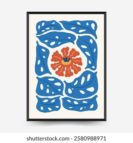 Abstract floral posters template. Modern trendy Matisse minimal style. Pink and blue colors. Hand drawn design for wallpaper, wall decor, print, postcard, cover, template, banner. 