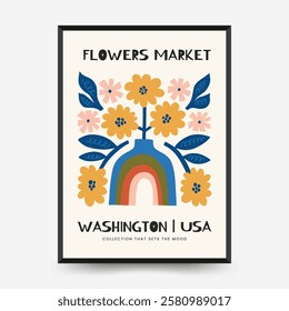 Abstract floral posters template. Modern trendy Matisse minimal style. Pink and blue colors. Hand drawn design for wallpaper, wall decor, print, postcard, cover, template, banner. 