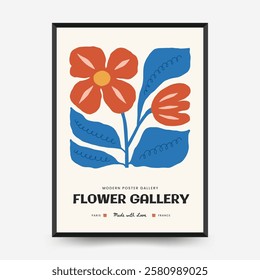 Abstract floral posters template. Modern trendy Matisse minimal style. Pink and blue colors. Hand drawn design for wallpaper, wall decor, print, postcard, cover, template, banner. 