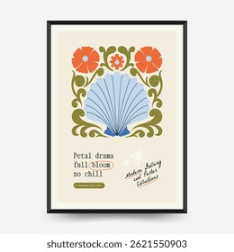Abstract floral posters template. Modern trendy Matisse minimal style. Pink and blue colors. Hand drawn design for wallpaper, wall decor, print, postcard, cover, template, banner. 