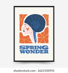 Abstract floral posters template. Modern trendy Matisse minimal style. Pink and blue colors. Hand drawn design for wallpaper, wall decor, print, postcard, cover, template, banner. 