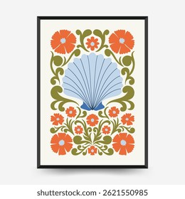 Abstract floral posters template. Modern trendy Matisse minimal style. Pink and blue colors. Hand drawn design for wallpaper, wall decor, print, postcard, cover, template, banner. 
