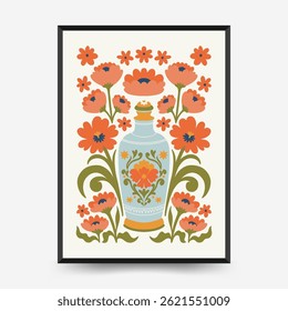 Plantilla de carteles florales Abstractas. Moderno estilo minimalista Matisse de moda. Colores rosa y azul. Diseño dibujado a mano para el Fondo de pantalla, decoración de la pared, impresión, postal, cubierta, Plantilla, Anuncio. 