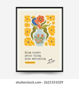 Abstract floral posters template. Modern trendy Matisse minimal style. Pink and blue colors. Hand drawn design for wallpaper, wall decor, print, postcard, cover, template, banner. 