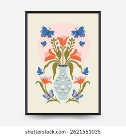 Abstract floral posters template. Modern trendy Matisse minimal style. Pink and blue colors. Hand drawn design for wallpaper, wall decor, print, postcard, cover, template, banner. 