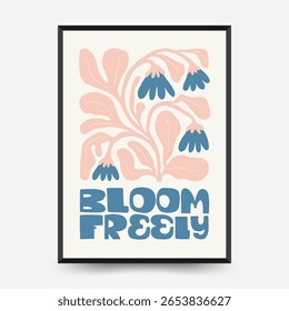 Abstract floral posters template. Modern trendy Matisse minimal style. Pink and blue colors. Hand drawn design for wallpaper, wall decor, print, postcard, cover, template, banner. 