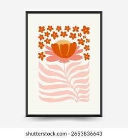 Abstract floral posters template. Modern trendy Matisse minimal style. Pink and blue colors. Hand drawn design for wallpaper, wall decor, print, postcard, cover, template, banner. 