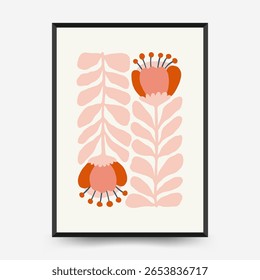 Plantilla de carteles florales Abstractas. Moderno estilo minimalista Matisse de moda. Colores rosa y azul. Diseño dibujado a mano para el Fondo de pantalla, decoración de la pared, impresión, postal, cubierta, Plantilla, Anuncio. 