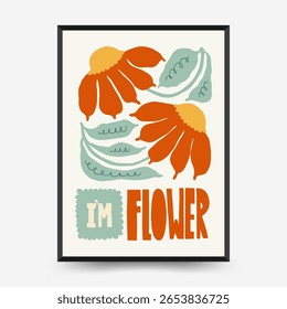 Abstract floral posters template. Modern trendy Matisse minimal style. Pink and blue colors. Hand drawn design for wallpaper, wall decor, print, postcard, cover, template, banner. 