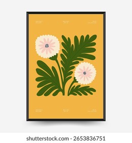Abstract floral posters template. Modern trendy Matisse minimal style. Pink and blue colors. Hand drawn design for wallpaper, wall decor, print, postcard, cover, template, banner. 