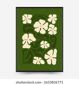 Plantilla de carteles florales Abstractas. Moderno estilo minimalista Matisse de moda. Colores rosa y azul. Diseño dibujado a mano para el Fondo de pantalla, decoración de la pared, impresión, postal, cubierta, Plantilla, Anuncio. 