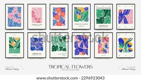 Abstract floral posters template. Modern trendy Matisse minimal style. Tropical jungle. Hand drawn design for wallpaper, wall decor, print, postcard, cover, template, banner. 
