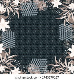 Abstract floral printed pattern square scarf. Hijab design