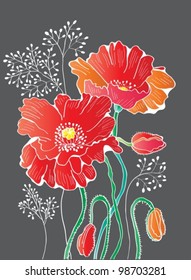abstract floral red poppy background,vector illustration