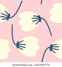 abstract floral repeating minimalist style on pink background seamless pattern 