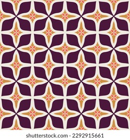 Abstract Floral Retro Geometric Decorative Cross Shapes Seamless Pattern Psychedelic Repetition Trendy Fashion Colors Perfect for Allover Fabric Print or Wrapping Paper Dark Purple Tones