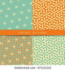 Abstract floral retro patterns set.Vintage style color.Can be used for card design, wallpaper, pattern fills, surface textures.