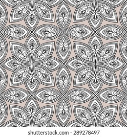 Abstract floral retro seamless pattern. Endless texture for wallpaper, pattern fills, web page background,surface textures. Monochrome geometric tiling ornament.