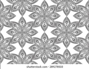 Abstract floral retro seamless pattern. Endless texture for wallpaper, pattern fills, web page background, surface textures. Monochrome geometric tiling ornament.