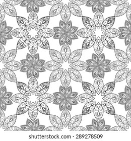 Abstract floral retro seamless pattern. Endless texture for wallpaper, pattern fills, web page background, surface textures. Monochrome geometric tiling ornament.