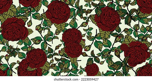 Abstract floral rose seamless pattern. Hand-drawn repeatable texture design for fashionable prints. Vector illustration