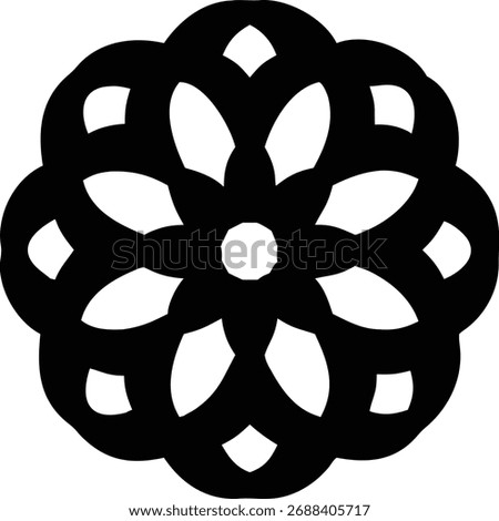 An abstract floral rosette design showcases symmetrical patterns and intricate details. This artwork is perfect for adding a touch of elegance and sophistication.