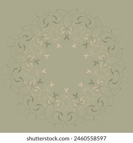 Abstract floral round ornament background in retro style. Wreath of plant stems in soft pastel colors. Vector illustration floral border decor. Vector illustration