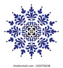 abstract floral round pattern, Circular decorative ornament, blue and white Mandala, pottery art background, Porcelain flower, ceramic, kaleidoscope, yoga, Arabic, tile, plate, floor, vector