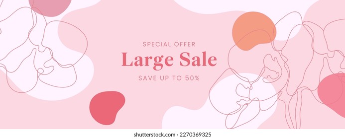Abstract floral sale banner for social media, website, poster, shopping ads, sale promotion.