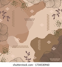Abstract floral scarf pattern design on brown