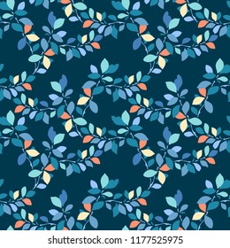 Abstract floral seamless background with branches and leaves. Hand-drawn Illustration