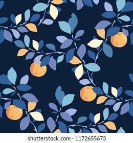 Abstract floral seamless background with fruit branches. Hand-drawn vector Illustration