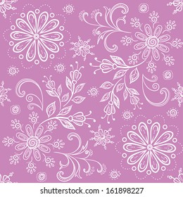 Abstract floral seamless background, symbolical outline flowers. Vector